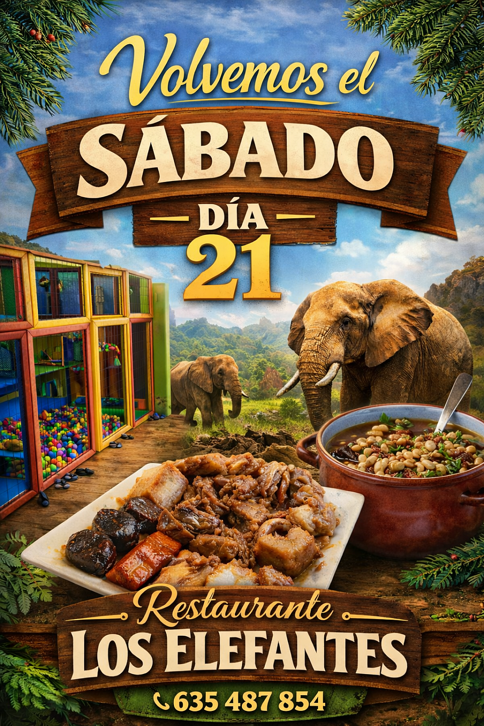 Abierto, sábados y domingos, menú del día